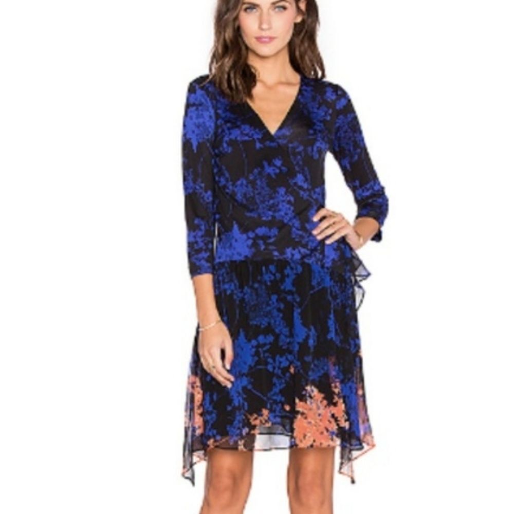 Diane Von Furstenberg Wrap Dress Size 6 Riviera Black Blue Floral Workcore Silk